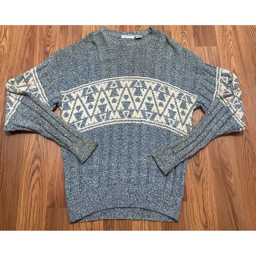 Claiborne Sweater Mens Large Cotton Nordic Fair Isle Crewneck